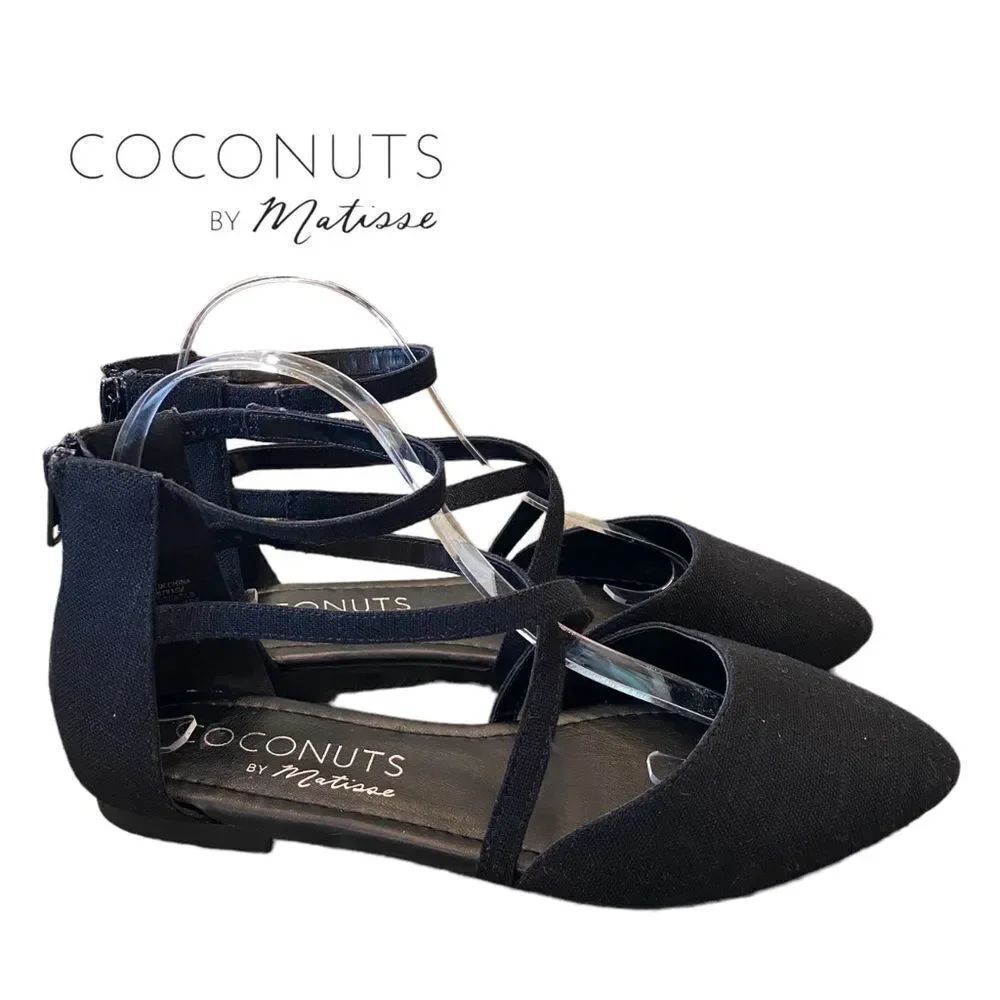 Coconuts by Matisse Women's Black Canvas Strappy Pointed Toe Flats 8